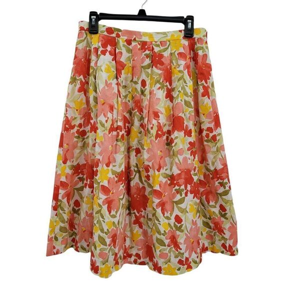 70's Handmade Boho Cottagecore Bright Pink Yellow Floral Full Prairie Skirt Sz M - Picture 3 of 10